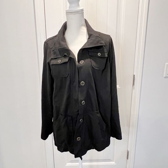 NEU Look Women's Jacket Long Sleeve Pockets Size 1X Black Collared - Picture 1 of 12